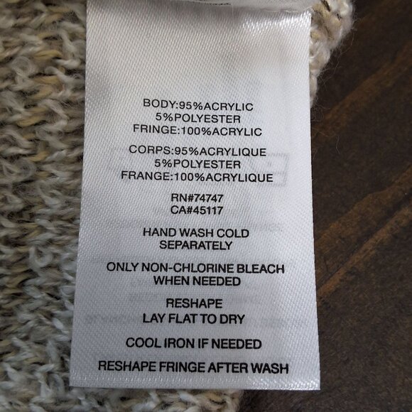 Natural Reflections Beige & Cream Open Front Fringe Cardigan Sweater L Boho - Picture 7 of 7